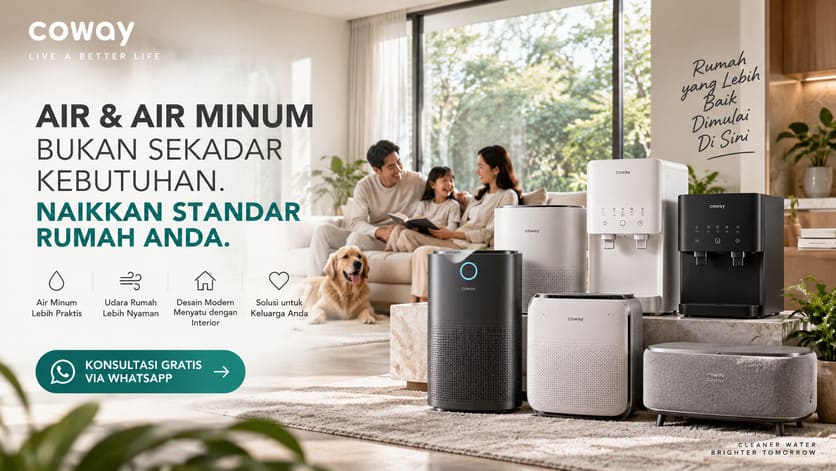 Coway Water Purifier dan Air Purifier dalam interior rumah modern